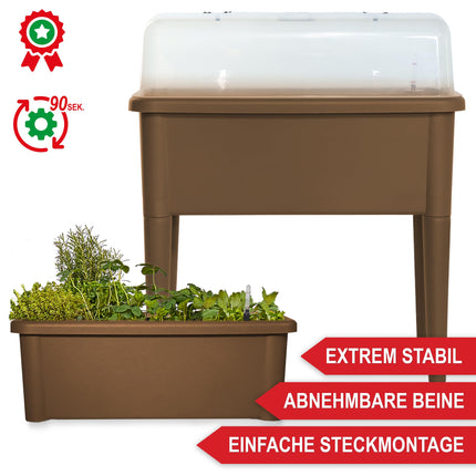 Onbest paaugstināta dobe/aukstais rāmis – ar pārsegu/ūdens indikatoru – izgatavots no izturīgas plastmasas – ideāli piemērots dārzam/terasei/balkonam – paaugstināta garšaugu dobe audzēšanai – puķu pods ar dārza instrumentiem (kafija)