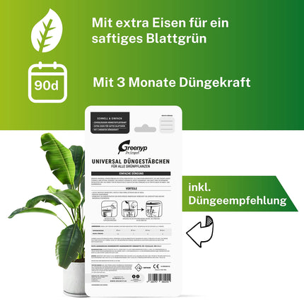 Greenyp 50x universāls mēslojums zaļajiem augiem mēslojuma stienīši visiem zaļajiem augiem, istabas augiem un balkona augiem I ilgtermiņa mēslojums NPK mēslojums ar papildu dzelzi un 3 mēnešu mēslošanas spēku