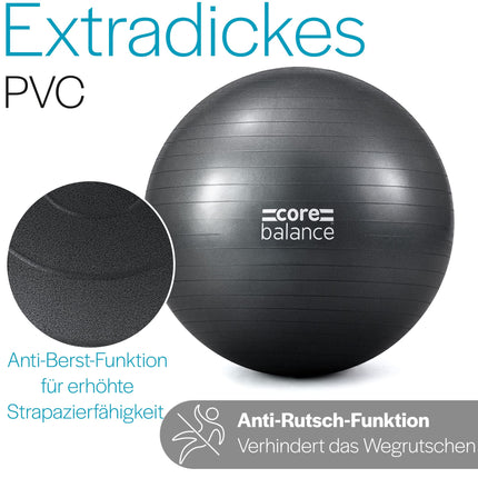 Core Balance, sprādziendroša vingrošanas bumba - fitnesam, jogai, grūtniecēm - 55 cm, 65 cm, 75 cm, 85 cm - komplektā. gaisa sūknis