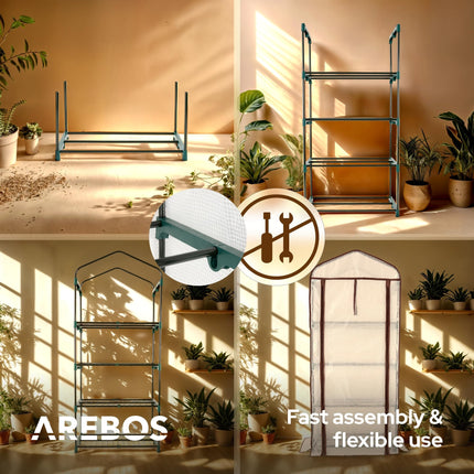 Arebos Premium 4 līmeņu polituneļa siltumnīca - 70 x 50 x 158 cm siltumnīca ar 4 plauktiem - vietu taupoša, augstas kvalitātes audzēšanas māja dārzam, balkonam, stabila un viegli saliekama