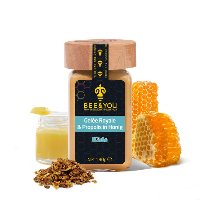 Bee&amp;You peru pieniņš un propoliss medū bērniem, 100% dabīgs, bez piedevām, neapstrādāts medus, godīgas tirdzniecības, dabīgas un kontrolētas sastāvdaļas, 33 balvas, 12 sertifikāti