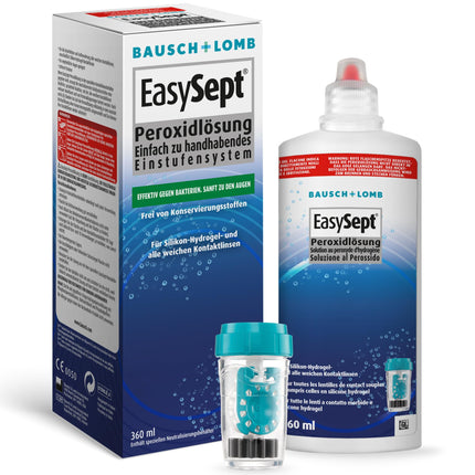 Bausch + Lomb EasySept peroksīda šķīdums mīksto kontaktlēcu tīrīšanai, bez konservantiem, ar trauku, 1 x 360 ml