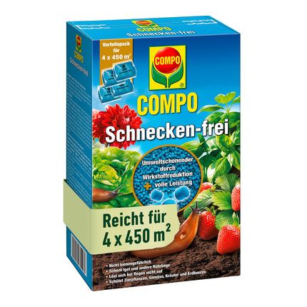 COMPO gliemežu atbaidīšanas līdzeklis - pret gliemežiem - lietus necaurlaidīgs - granulas pret gliemežiem izdevīgā iepakojumā - pietiekams līdz 1800 m² - 4 x 225 g, bez gliemežiem