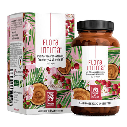 Kultūru komplekss sieviešu intīmajai florai * ar 100 miljardiem CFU/g - ar pienskābes baktērijām, dzērvenēm un B - 7 Lactobacillus celmiem Floraintima no NATURTREU®