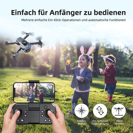 Drons ar 4K kameru, salokāms ar tālvadības pulti, iekštelpu šķēršļu apiešana, optiskās plūsmas pozicionēšana, žestu fotografēšana, 360° pagrieziens, divas baterijas, rotaļu dāvana bērniem