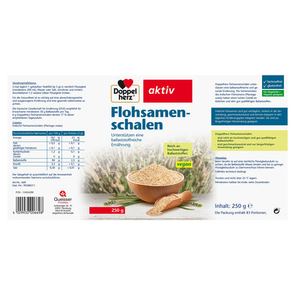 Doppelherz Psyllium Husks - Lai atbalstītu šķiedrvielām bagātu un veselīgu uzturu - bezgaršīgi - 250 g