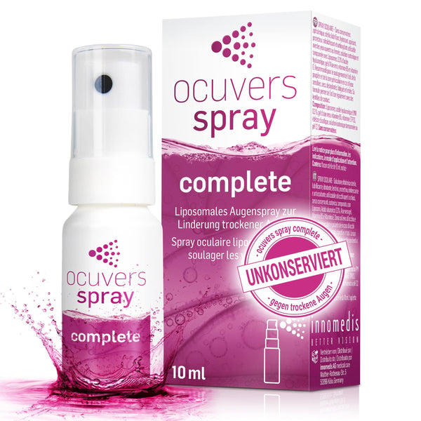 Ocuvers Complete acu aerosols ar 0,3% hialuronskābi, liposomām, alveju, B5 vitamīnu un E vitamīnu - acu aerosols sausām acīm - alternatīva acu pilieniem, 10 ml