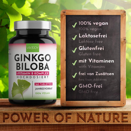 Ginkgo Biloba 6000 mg tabletē, 365 tabletes - vislabākā cenas un vērtības attiecība + B vitamīnu spēka komplekss, bez piedevām, laboratoriski pārbaudīts, ražots Austrijā, B12 vitamīns veicina noguruma mazināšanu