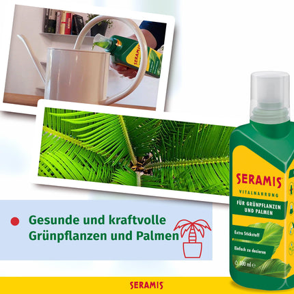 Seramis Vital Food zaļajiem augiem un palmām, 500 ml – Augu mēslojums optimālai augšanai, šķidrs mēslojums ar praktisku dozēšanas palīglīdzekli, zaļš