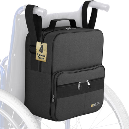 iMedic Deluxe ratiņkrēsla soma – Mugursoma ratiņkrēsla aizmugurei – Ietilpīga uzglabāšanas soma elektroratiņkrēsliem un mobilitātes palīglīdzekļiem – Izturīga un praktiska – Melna
