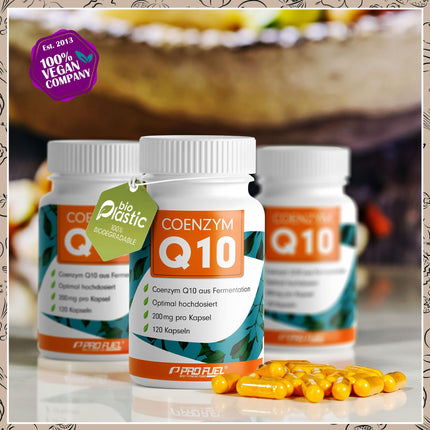 Q10 kapsulas ar lielu devu 120x ar 200 mg koenzīma Q10 vienā kapsulā - augstas kvalitātes (vegānisks) no fermentācijas - bez nevēlamām piedevām - laboratoriski pārbaudīts ar sertifikātu - piegāde 4 mēnešiem