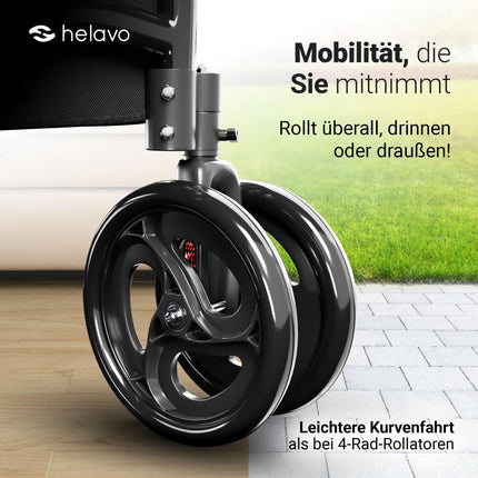 Helavo rollator 3 riteņi tikai 5,5 kg - šaurs iekštelpu rollator mājas lietošanai, viegli salokāms rollator, alumīnija mājas rollator ar dubultiem priekšējiem riteņiem