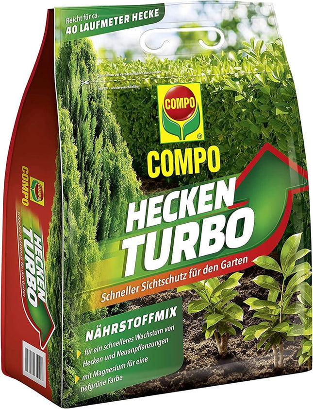 COMPO Hedge Turbo - spēcīgs īpašs mēslojums dzīvžogiem un jauniem stādījumiem - dzīvžogu mēslojums ātrai augšanai - 4 kg, zaļš -