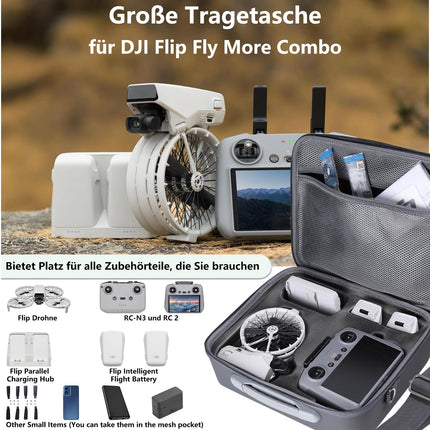 Soma DJI Flip – aizsargājošs cieta apvalka pārnēsāšanas futrālis ar kabatu DJI Flip Fly More Combo dronam, daudz vietas visu DJI Flip dronu piederumu glabāšanai.