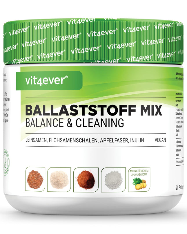 Šķiedrvielu kombinācija - 400 g pulvera ar psyllium sēklām, inulīnu (prebiotiku), ābolu šķiedrvielām, linsēklām - Augsts šķiedrvielu saturs - Vegāns - Ar dabīgu ananāsu garšu - Augstākās kvalitātes