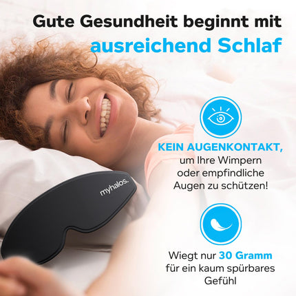 MyHalos® miega maska ​​– aptumšojoša miega maska ​​sievietēm – 3D miega maska ​​vīriešiem komfortam bez spiediena – iepriekš veidota miega maska ​​pilnīgai aptumšošanai – melna acu aizsēja ar maciņu