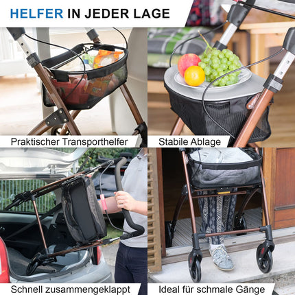 Casa Soft Braun šaurais rullītis lietošanai mājās un iekštelpās, salokāms un viegls, 5 kg | iekštelpu rullators ar regulējamu augstumu no Lösch Reha | Uzticams palīglīdzeklis senioriem staigāšanai