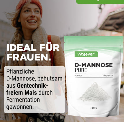 D-mannozes pulveris - 250 g - (4,1 mēneša piegāde) - No augu fermentācijas - Laboratorijā pārbaudīts - Tīrs un dabīgs - Bez piedevām - Vegāns