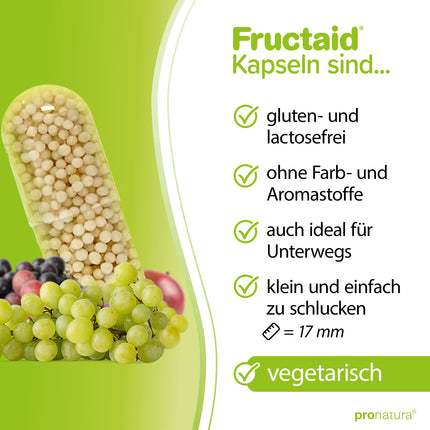 pro natura Fructaid – 60 kapsulas fruktozes nepanesības gadījumā, medicīniska ierīce fruktozes malabsorbcijas izraisītu gremošanas problēmu profilaksei un atvieglošanai