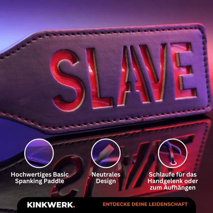 KINKWERK pēršanas airiņš (ar uzrakstu) no augstas kvalitātes sintētiskās ādas vīriešiem un sievietēm | Ergonomisks dizains ar plaukstas siksniņu | Daudzfunkcionāls BDSM aksesuārs (VERGS)