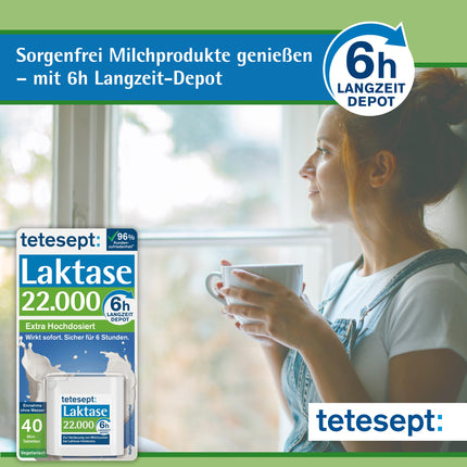 tetesept Lactase 22 000 – laktāzes tabletes laktozes nepanesības gadījumā – uztura bagātinātājs ar tūlītēju iedarbību un 6 stundu ilgstošu depo – 1 bundža ar 40 tabletēm