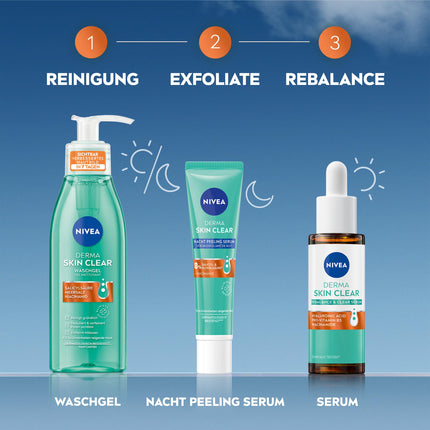 NIVEA Derma Skin Clear Rebalance &amp; Clear Serum, sejas kopšana redzami uzlabotai sejas ādai, mitrinošs hialuronskābes serums ar niacinamīdu (30 ml)