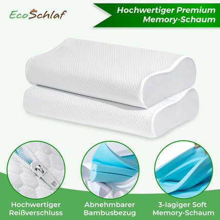 EcoSchlaf® ortopēdiskais spilvens 2025 Premium kakla atbalsta spilvens – sertificēts – spilvens gulēšanai uz sāniem Kakla spilvens, kas izgatavots no mīkstām atmiņas putām – ergonomisks spilvens – kakla sāpēm – regulējams augstums