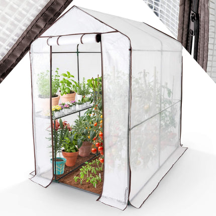 Arebos Premium plēves siltumnīca ar 2 līmeņiem - 120 x 186 x 190 cm siltumnīca ar plauktiem - vietu taupoša, augstas kvalitātes siltumnīca dārziem un balkoniem, stabila un viegli saliekama