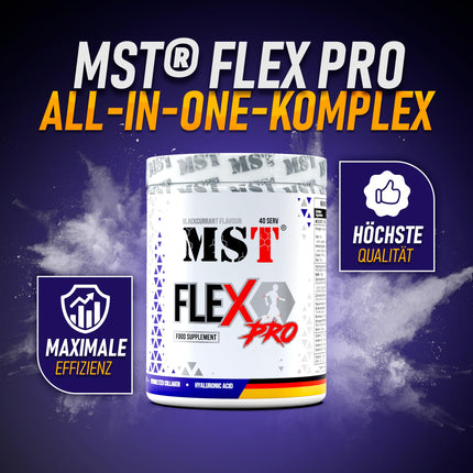MST® Nutrition Flex Pro pulveris – kolagēns, MSM, glikozamīns, hondroitīns un hialuronskābe – augstas kvalitātes formula – ražots Vācijā (420 g, upeņu)
