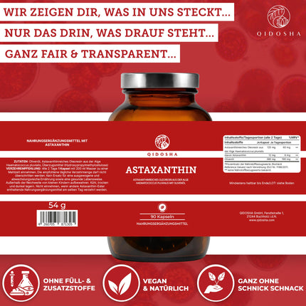 QIDOSHA® astaksantīns 12 mg no ES izejvielām un olīveļļas, 90 gab./burciņā, 12 mg lielas astaksantīna devas vienā kapsulā, šķidrs astaksantīns ar lielu devu no Portugāles aļģu audzēšanas