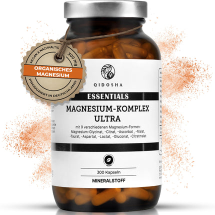 QIDOSHA® magnija komplekss ar augstu devu, 300 kapsulas farmaceita glāzē, 9 Mg formas ar papildinošām aktīvajām sastāvdaļām kā pilna spektra Mg, 300 mg elementārā magnija/dienā