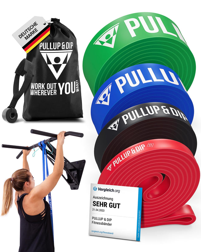 Fitnesa lentes pretestības lentes no Pullup &amp; Dip ar somu un bezmaksas vingrinājumu instrukcijām - pievilkšanās lentes pretestības lente pievilkšanās pretestības lente - fitnesa lentes pievilkšanās palīglīdzeklis EXTRA Light (sarkanā krāsā)