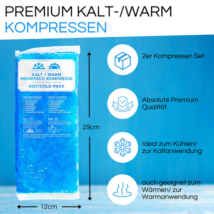 2X Premium dzesēšanas spilventiņu dzesēšanas komprese | XXL aukstā siltā komprese 29x12cm | Vairāku kompresu dzesēšanas spilventiņu želeja kā dzesēšanas spilventiņa aukstā komprese, piem. Vēsinoša sāpju mazināšana bērniem un pieaugušajiem Zila