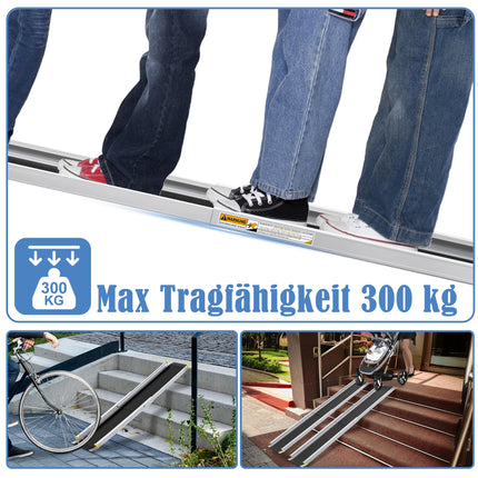 FIVMEN 2X ratiņkrēslu rampa, teleskopiska, 107–183 cm, alumīnija rampa, ratiņkrēslu celtspēja 300 kg, teleskopiska, regulējama iekraušanas rampa, pārnēsājama ratiņkrēsliem un skrejriteņiem