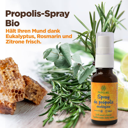 Organiskā propolisa aerosols - 20 ml. Veicina mutes dobuma un rīkles labsajūtu. Satur propolisu, medu, rozmarīnu, eikaliptu un citronu.