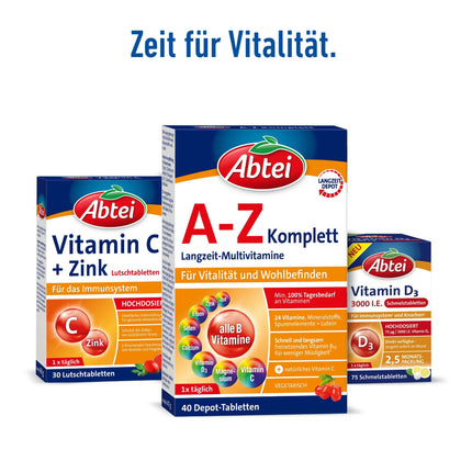 Abtei AZ pilnvērtīgi ilgtermiņa multivitamīni - 24 vitamīni un minerālvielas - augsta deva, veģetārs - 40 depo tabletes