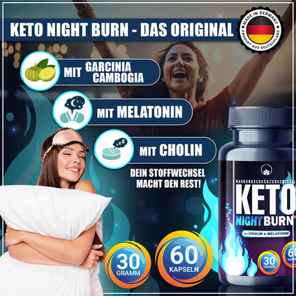 JAUNUMS: Saint Nutrition® KETO NIGHT BURN - Apetītes nomācējs ar melatonīnu 0,5 mg un holīnu naktij - Vielmaiņas formula ārkārtīgi ātrai un beidzot - uzlabota formula sievietēm un vīriešiem