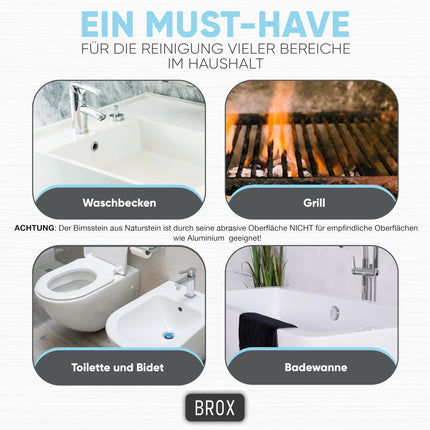 BROX® pumeka akmens tualetes 3 gabali – tualetes tīrīšanas līdzeklis grūti tīrāmiem urīna nosēdumiem un kaļķakmens nosēdumiem – pumeka akmens tualetes pods – tualetes akmens efektīvai tīrīšanai – tīrīšanas akmens – urīna akmeņu noņēmējs ar melnu rokturi