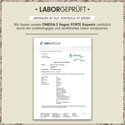 Omega-3 vegan FORTE - 60 kapsulas - 2000 mg aļģu eļļas dienā - augsta deva ar 630 mg DHA + 420 mg EPA - vegānas Omega-3 aļģu eļļas kapsulas - DHA:EPA attiecība 3:2 - laboratoriski pārbaudīts ar analīzes sertifikātu