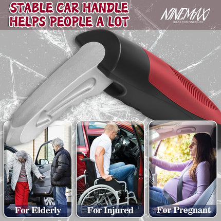 NINEMAX automašīnas izkāpšanas palīglīdzeklis senioriem, divdaļīgs rokturis automašīnām, lai izkāptu no automašīnas, ar jostas griezēju grūtniecēm ar invaliditāti (sarkans)