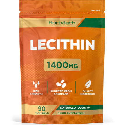 Lecitīna kapsulas 1400 mg | Augsta deva | 90 sojas lecitīna mīkstās kapsulas | Vitamīni zīdīšanas laikā ar E vitamīnu | Sojas lecitīns | Horbaach