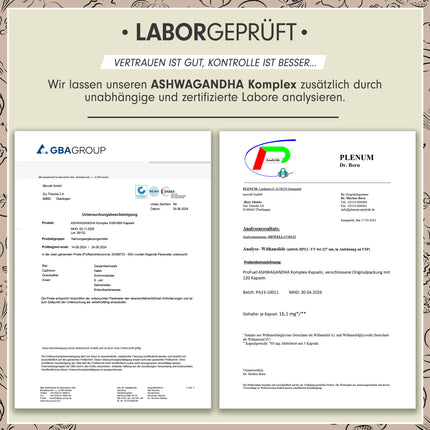 Ašvagandhas kapsulas 120x - 600 mg Ašvagandhas KSM-66® dienā - Ašvagandhas komplekss ar magniju, cinku un B6 vitamīnu - bez nevēlamām piedevām - laboratoriski pārbaudīts