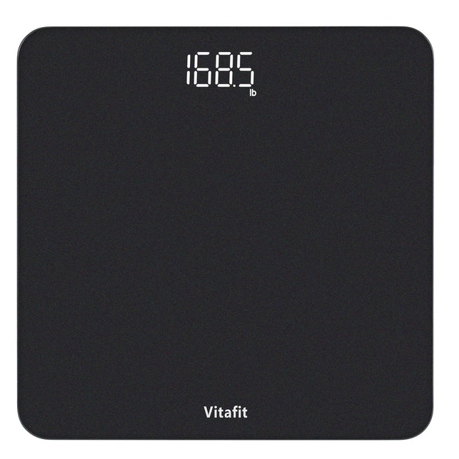 Vitafit digitālie vannas istabas svari, garantēta augsta precizitāte, profesionāli svari kopš 2001. gada, digitālie ķermeņa svari ar skaidru LED displeju un iespēju uzkāpt, 180 kg, sudrabaini melns aerosols