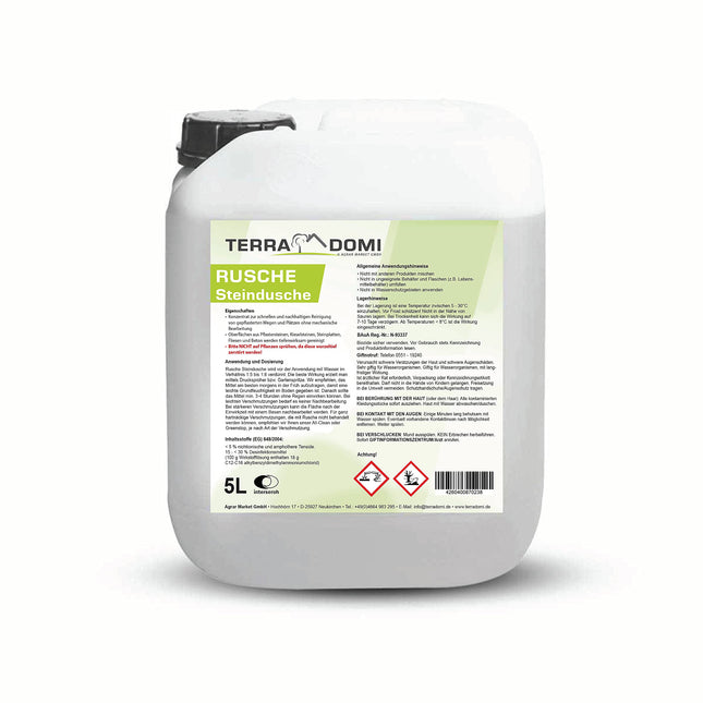Terra Domi Rusche akmens dušas želeja, 5 l koncentrāts, akmens tīrīšanas līdzeklis līdz 2000 m², tīrīšanas līdzeklis tīrām celiņiem un laukumiem, celiņu tīrīšanas līdzeklis, bioloģiski noārdāms