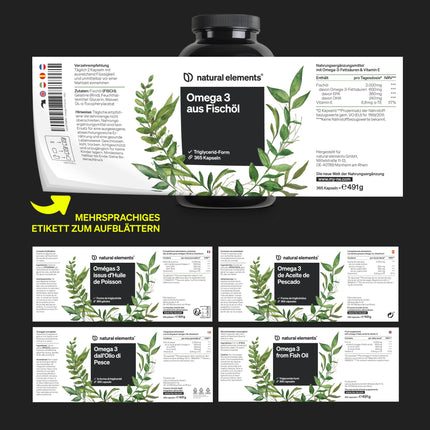Omega 3 – 365 kapsulas – 2000 mg zivju eļļas dienā – ar EPA un DHA triglicerīdu formā – laboratorijā pārbaudītas, rūpīgi attīrītas un iegūtas ilgtspējīgā zvejā