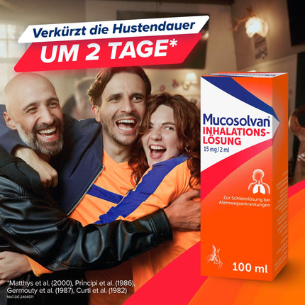 MUCOSOLVAN® inhalācijas šķīdums 2 x 100 ml - gļotu šķīdums inhalācijām klepus gadījumā: Atšķaida gļotas, atvieglo klepu un attīra bronhus