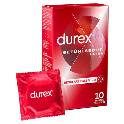 Durex Real Feel Ultra prezervatīvi – par 20% plānāks prezervatīva gals, lubrikants, caurspīdīgs, patīkams aromāts – 10 iepakojums (1 x 10 gabali)