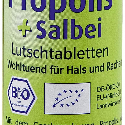 Hoyer Propolis &amp; Sage Lozenges Organic - Nomierinošs līdzeklis pret klepu un aizsmakumu - Ar propolisa ekstraktu un salvijas ekstraktu - 60 sūkājamās tabletes (1 x 30 g)