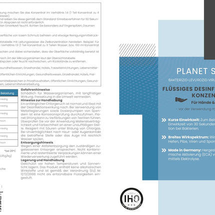 Planet Strong® - 1 l bezalkoholisks dezinfekcijas koncentrāts rokām, virsmām un ādai - Pret baktērijām, vīrusiem, sporām, sēnītēm, raugu, pelējumu un nepatīkamām smakām | Pudele (Halal un Kosher)