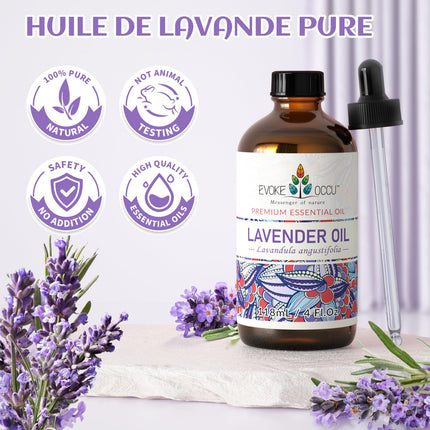 EVOKE OCCU lavandas eļļa 118 ml, tīra lavandas ēteriskā eļļa difuzora ādas masāžas sveču ziepju pagatavošanai - 4 šķidruma unces